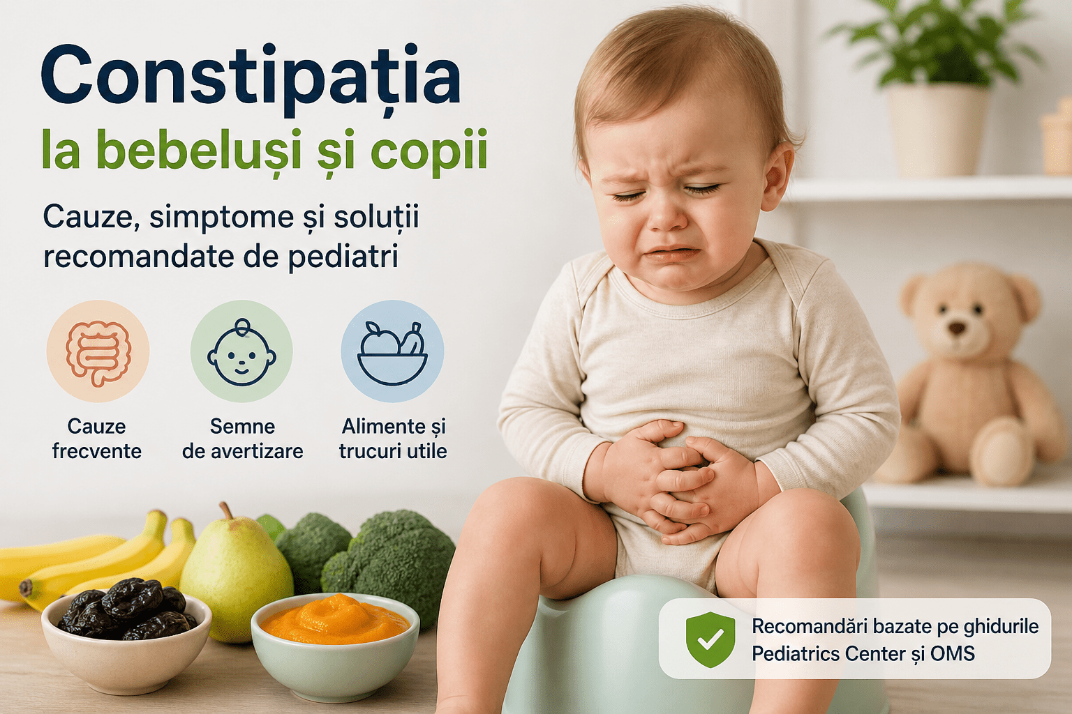Constipația la bebeluși și copii: ce este normal, ce NU este și cum poți ajuta rapid tranzitul