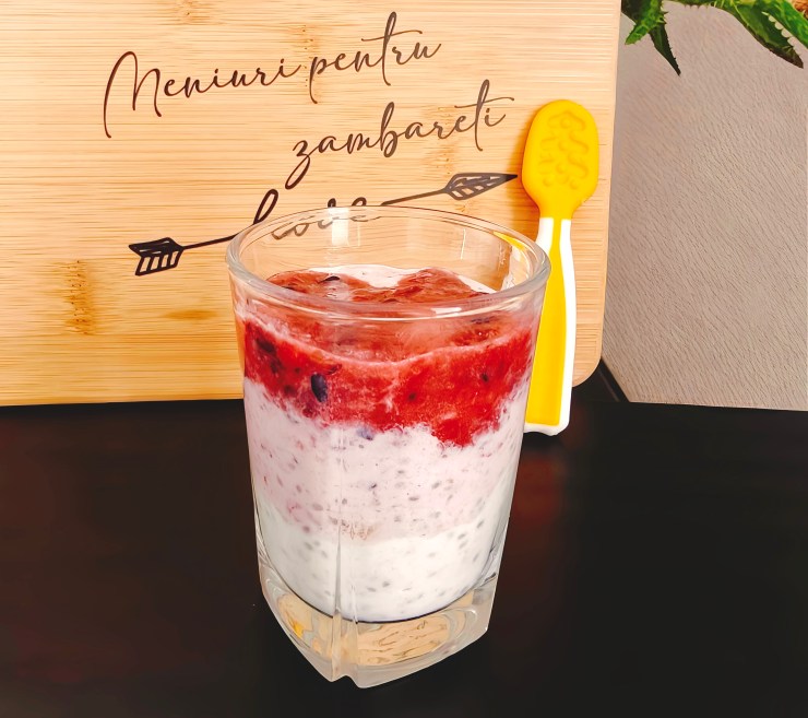 Budinca cremoasa de kefir cu ovaz, chia si fructe – mic dejun BLW pentru bebe 7 luni