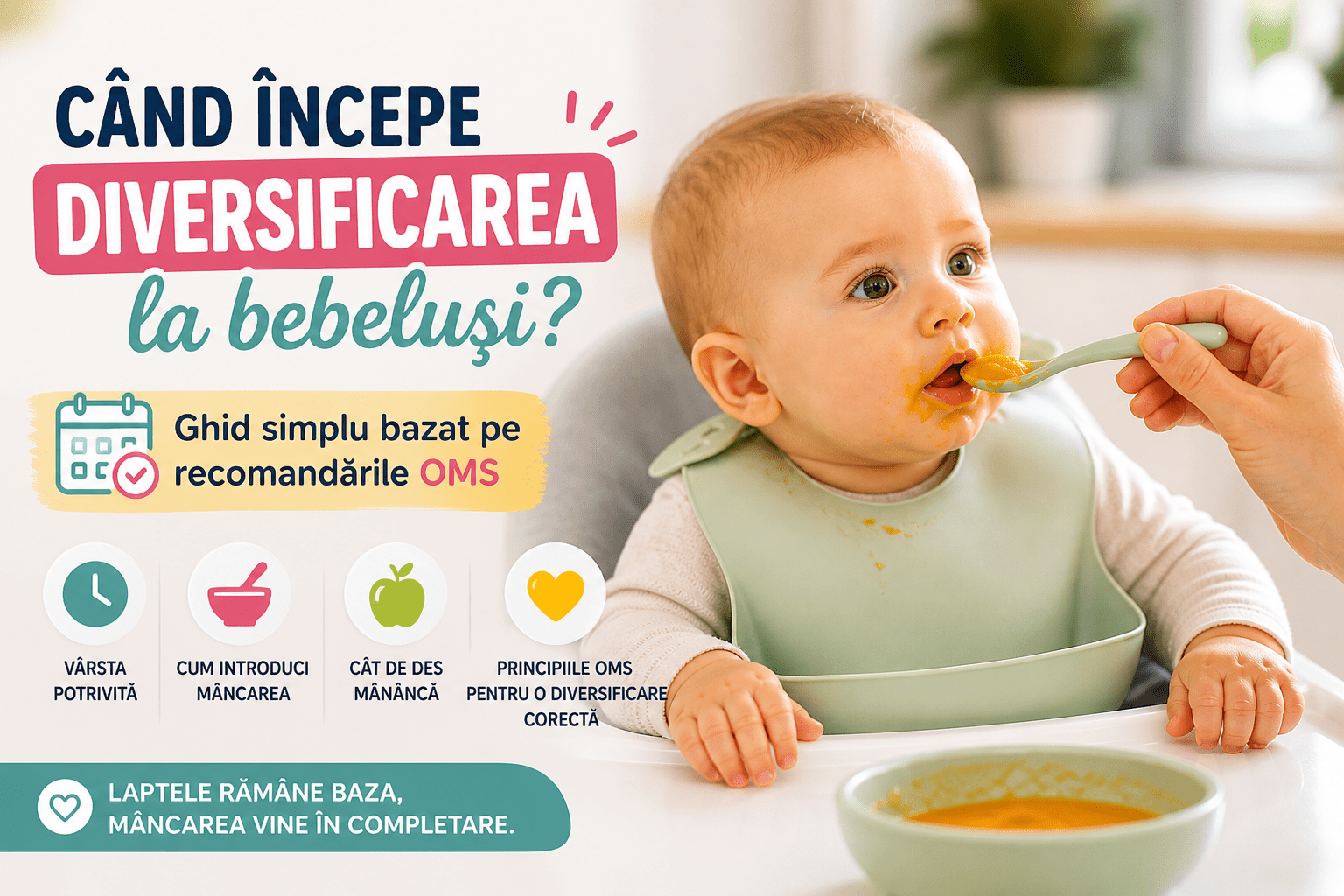 Când începe diversificarea la bebeluși? Ghid simplu bazat pe recomandările OMS
