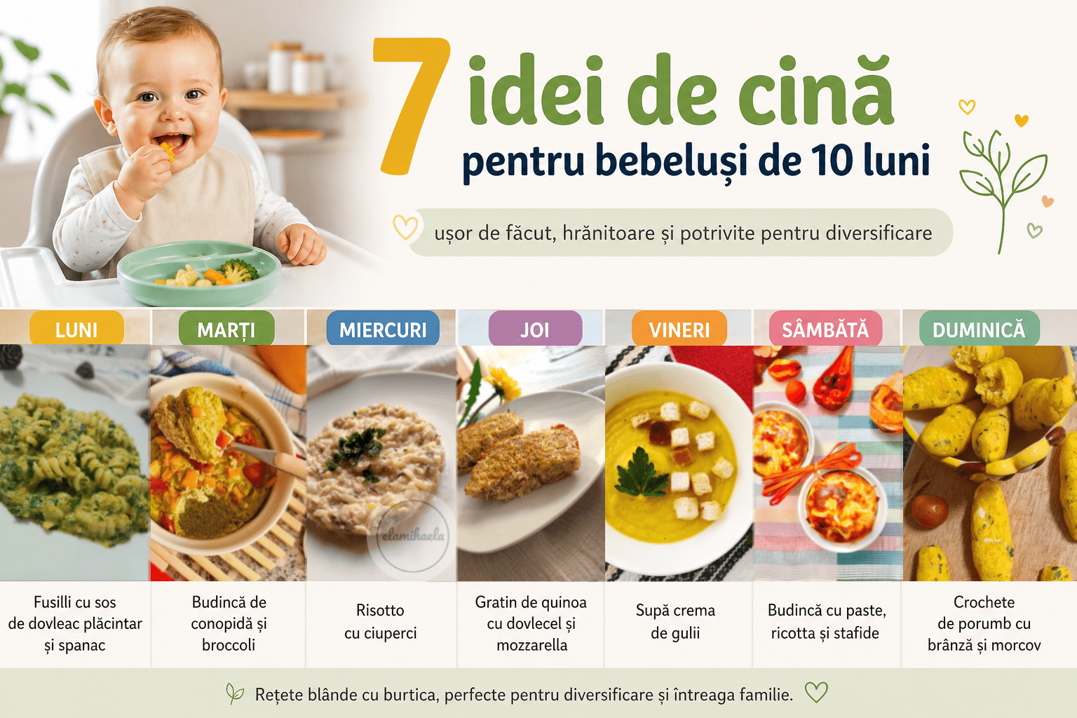 7 idei de cină pentru bebeluși de 10 luni (ușor de făcut, pe zile)